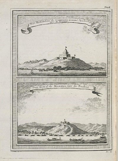 View of the Forts of Amsterdam on Cormantin and the Fort of Groot Frederiksborg in Princes Town by C. Hedel